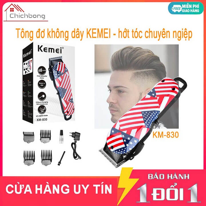 Tông đơ cắt tóc không dây chuyên nghiệp Kemei KM-830, tông đơ chuyên nghiệp cho salon và gia đình