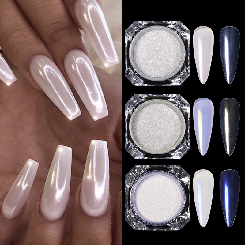Bột ngọc trai trắng tráng gương BORN PRETTY trang trí nghệ thuật móng tay