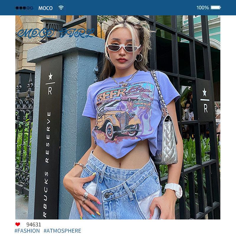 Áo Thun Tay Ngắn 100% Cotton Nguyên Chất In Họa Tiết Phong Cách Retro Mỹ Thời Trang Cho Nữ