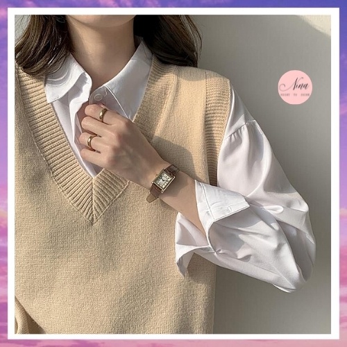 Áo Gile Len Nữ Trơn NinaStore Cổ V Hàn Quốc Form Rộng Nhiều Màu - SP000696