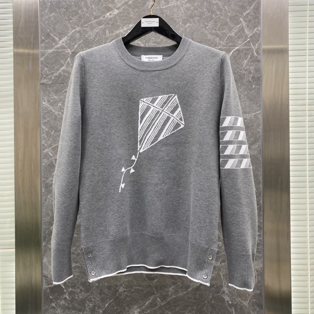 Áo len cổ tròn dài tay thời trang cao cấp Thom Browne phong cách thanh lịch, basic