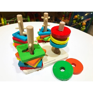Đồ chơi tư duy kỹ năng logic trụ ghép hình khối 4 trụ bằng gỗ