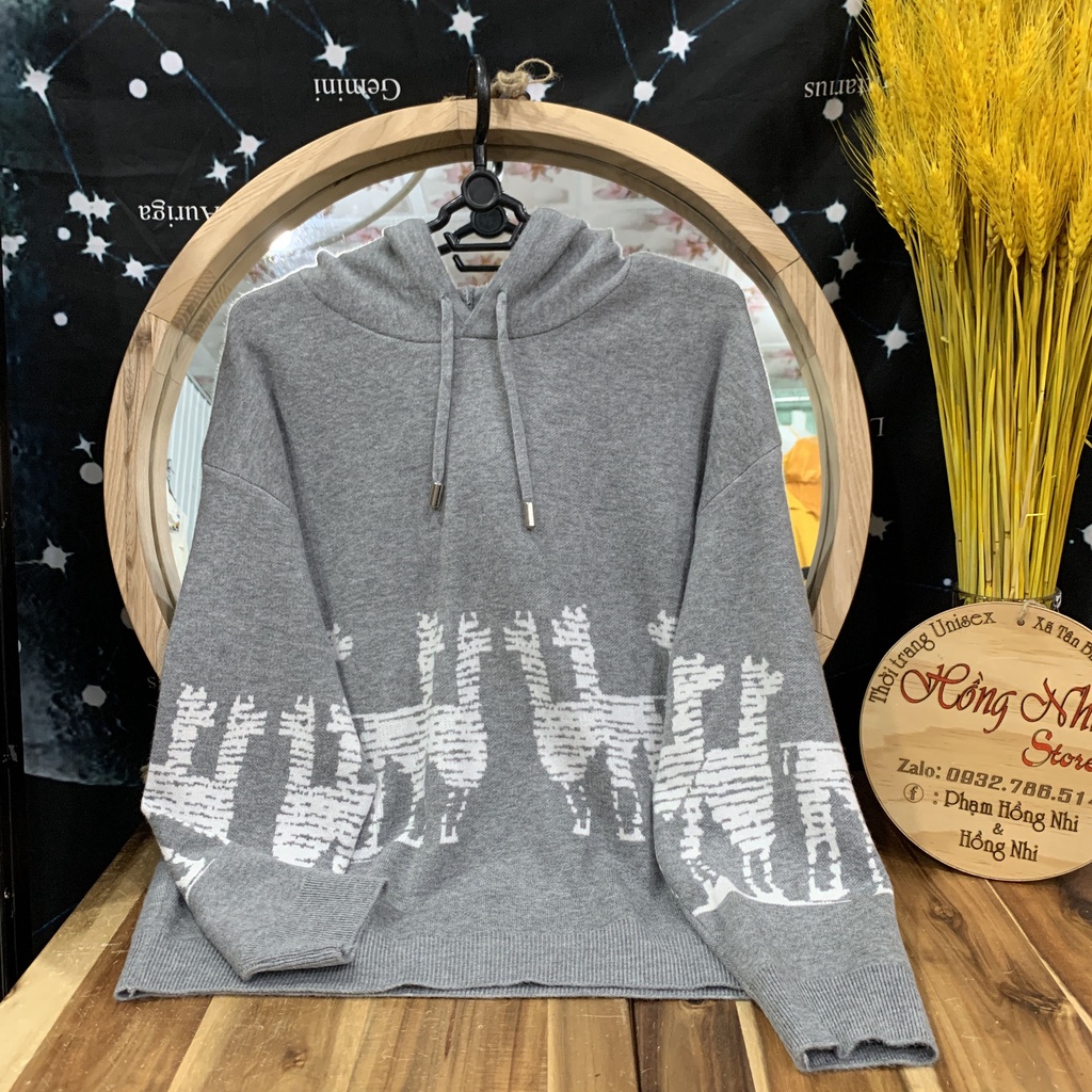 Áo Khoác Hoodie Len Hình Con Lạc Đà Dáng Rộng Có Nón Cao Cấp Ulzzang