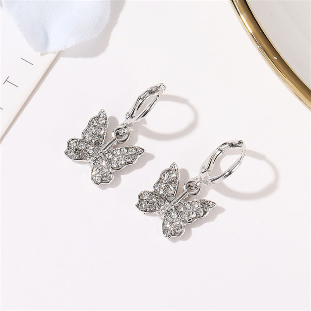 Cod In Stock New Women Fashion Full Diamond Temperament Elegant Butterfly Earring Jewelry