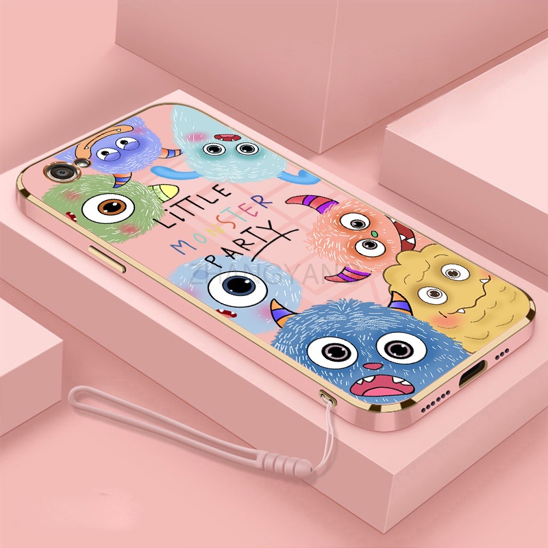 Ốp Điện Thoại silicone TPU Mềm Mạ Điện Họa Tiết Quái Vật Nhỏ Có Dây Đeo Cho oppo f1s a83