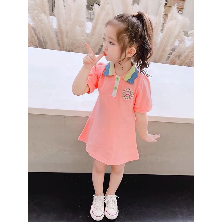 Đầm Công Chúa Tay Ngắn Cổ Polo Thời Trang Mùa Hè Hàn Quốc 2022 Mới Cho Bé Gái