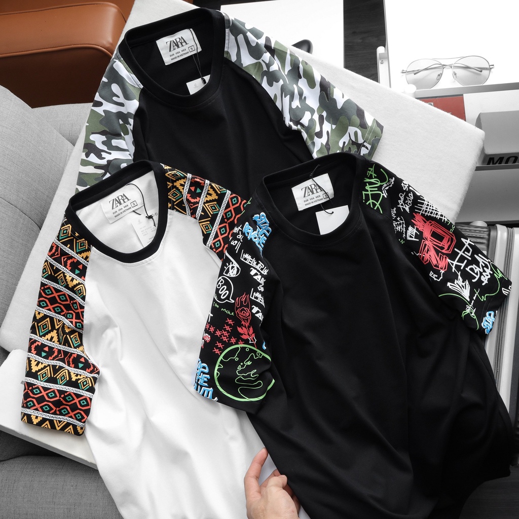 Áo Thun Nam Tay hoạ tiết cotton xuất dư form Unisex , Bigsize  - 3bros Quần Áo Xuất Khau