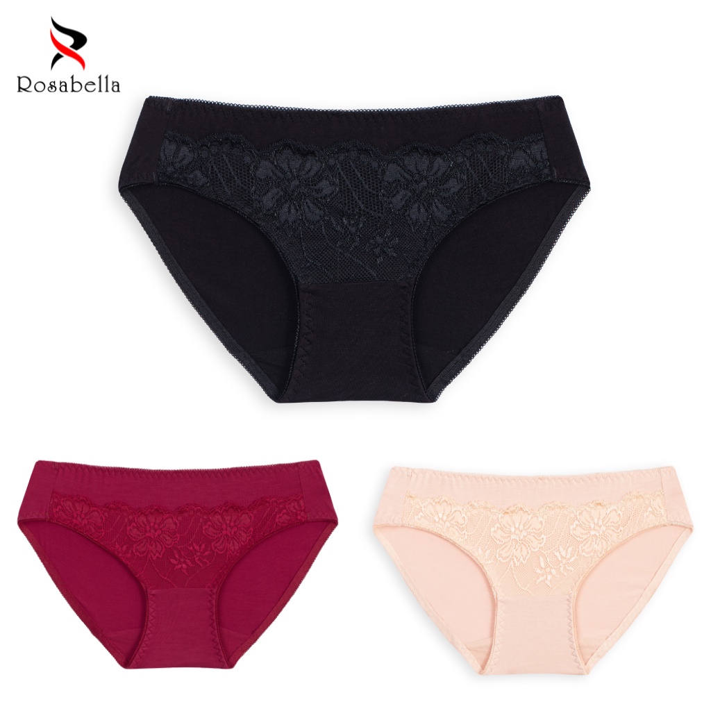 Quần Lót Ren Cạp Trung ROSABELLA Chất Visco Kết Hợp Spandex Kháng Khuẩn Co Giãn 4 Chiều W09