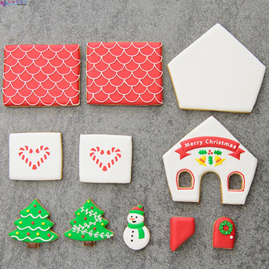 Bộ 8 khuôn nhựa tạo hình ngôi nhà 3D làm bánh quy hình thủ công DIY