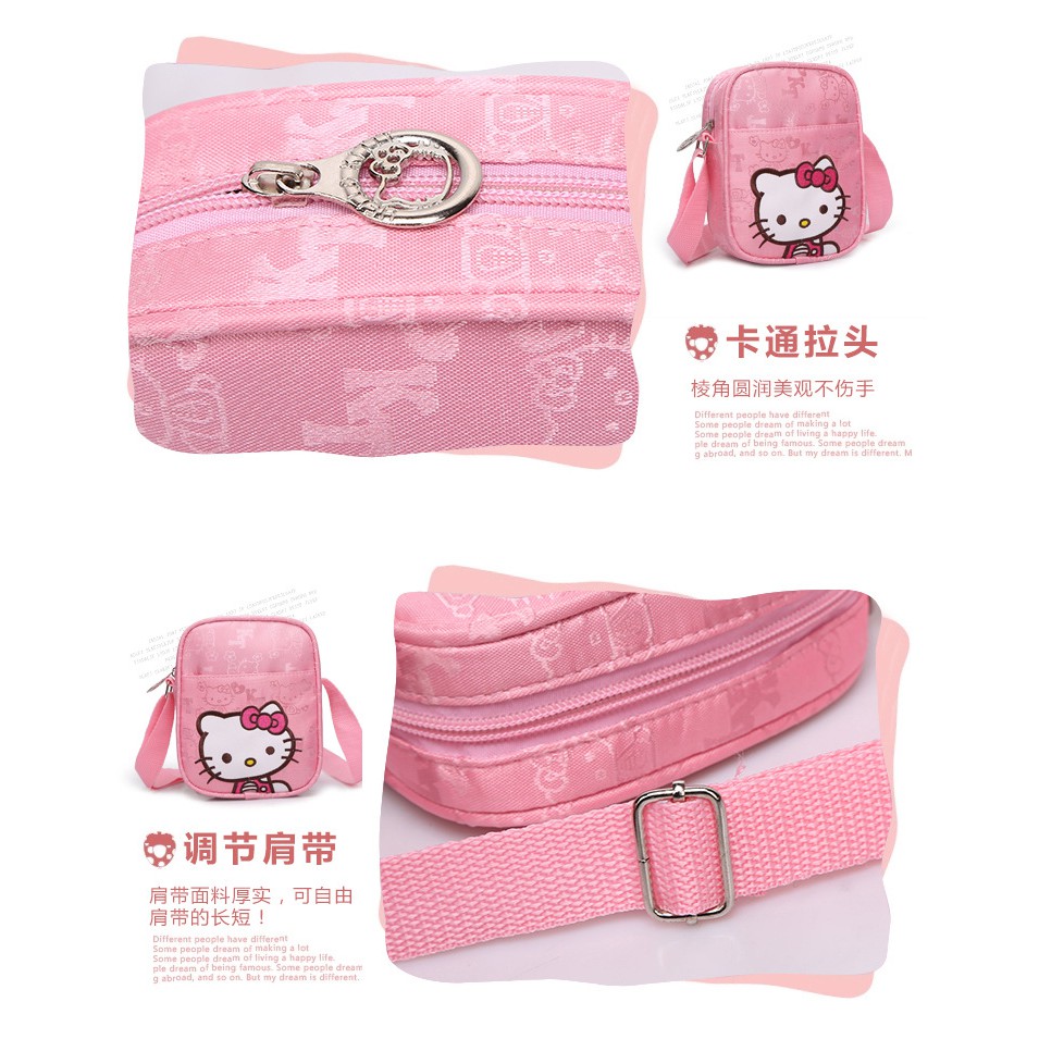 Túi xách đeo vai hình vuông họa tiết hoạt hình Hello Kitty dễ thương dành cho bé gái