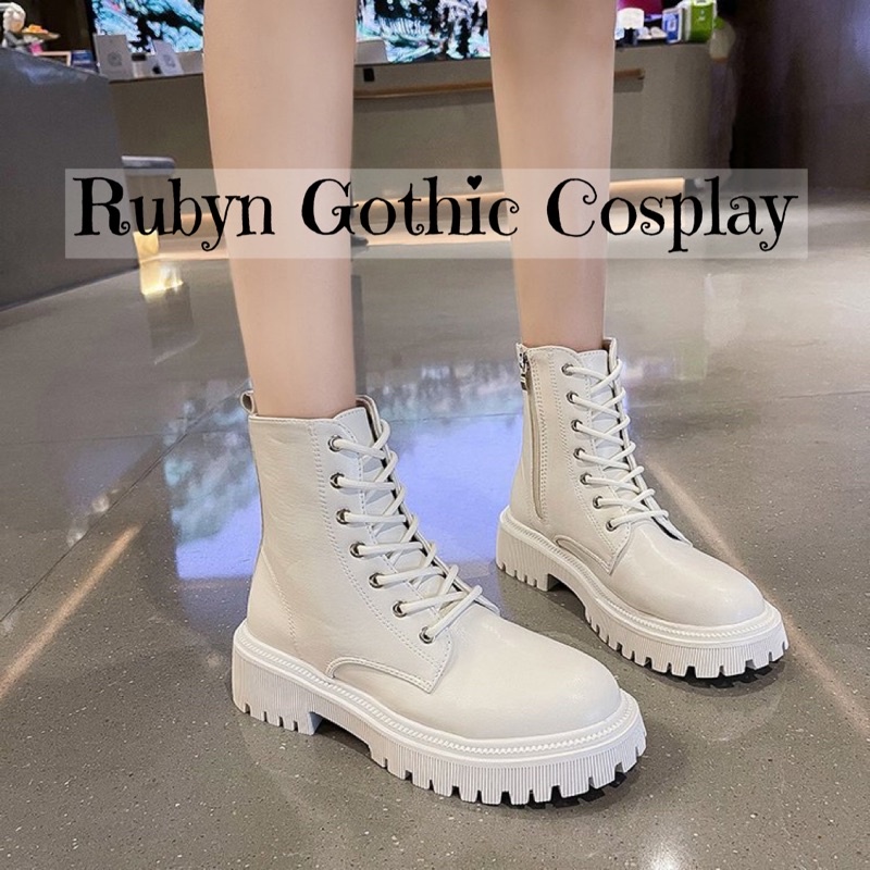 [Sẵn] ⭐️ Giày Boot Đế Sọc Mix Khoá Kéo Siêu Cá Tính ( Trắng và Đen ) Size 35 - 40