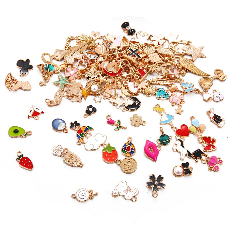 Set 10 mặt charm tráng men hình kỳ lân / cây / chim làm trang sức thủ công DIY