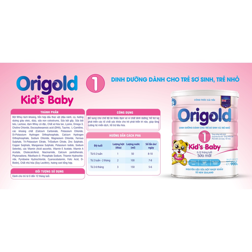 Sữa bột Origold Kid's Baby số 1 900g