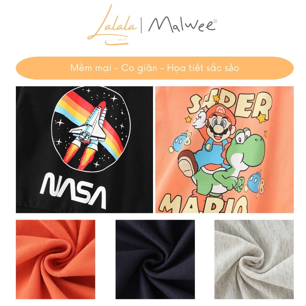 Áo nỉ cho bé trai, áo ấm cho bé trai MALWEE mềm mại, họa tiết ô tô, Marvel mạnh mẽ