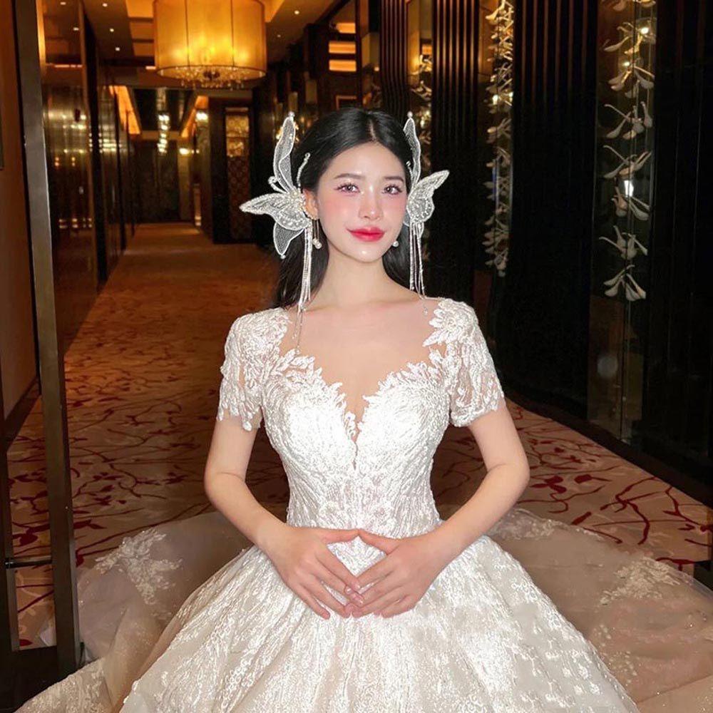 Kẹp Tóc Dạng Lưới Đính Hạt Phối Tua Rua Phong Cách Vintage Thanh Lịch Cho Nữ