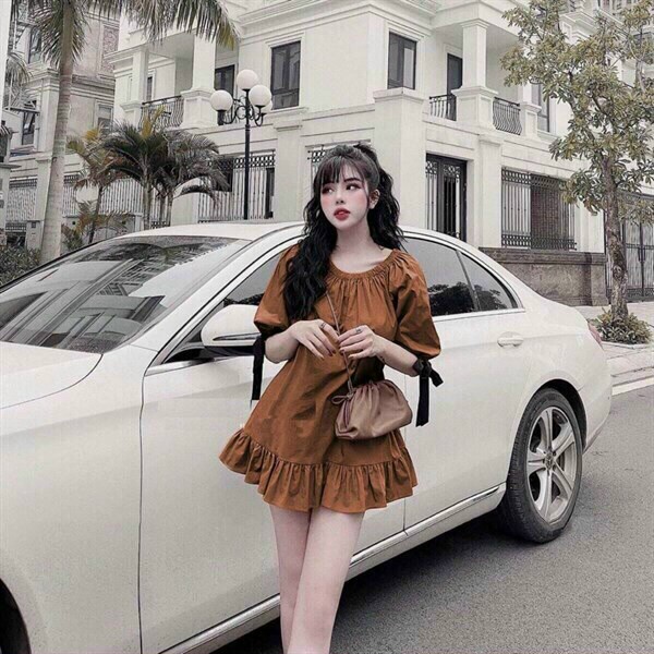 (Sale FreeShip) Đầm nữ đi chơi,đầm from babydoll dễ mặc tay cột nơ dễ thương,tone màu tôn da,diện đi đâu cũng xinh