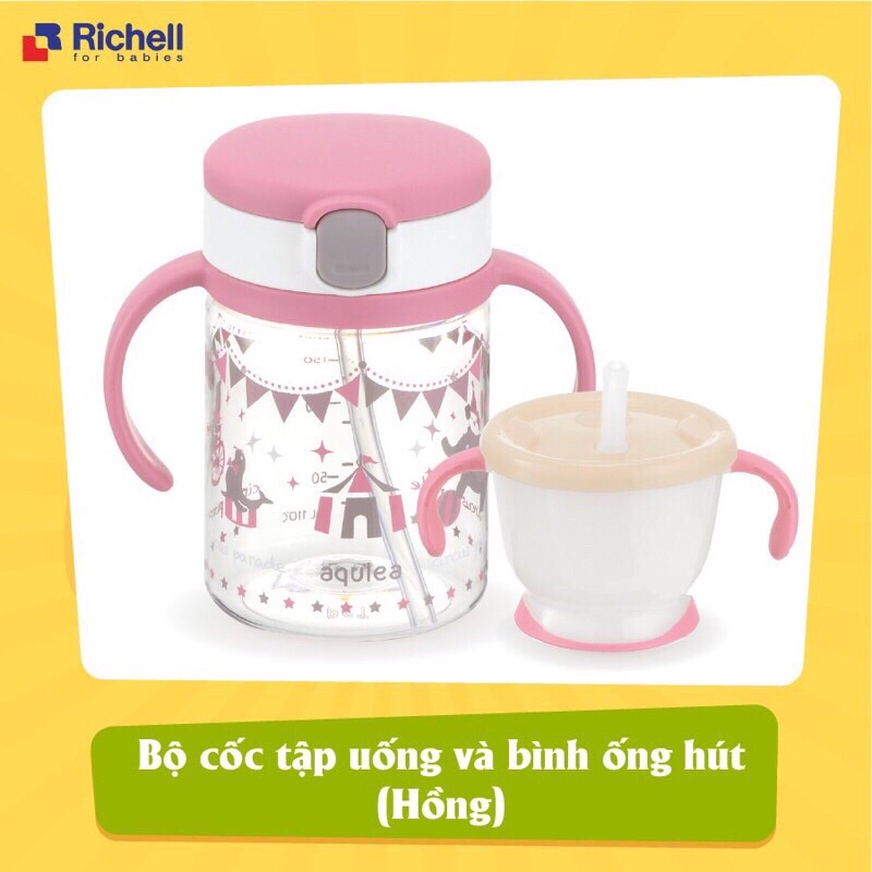 Set Bình Ống Hút Và Cốc 3 Giai Đoạn Richell Chính Hãng