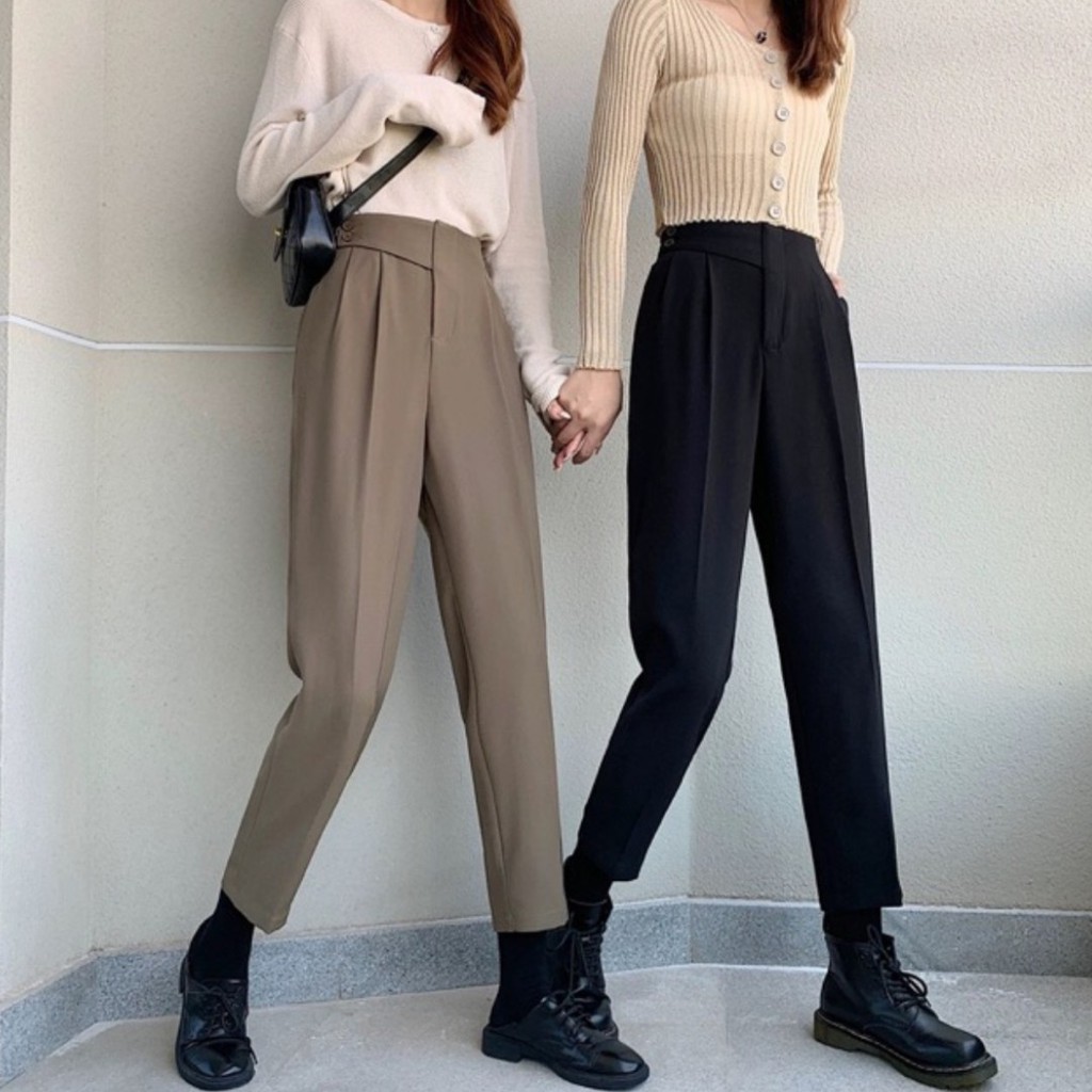 Quần baggy nữ cạp cao lưng chun sau khóa trước vạt cạp chéo tạo dáng đẹp trẻ trung.