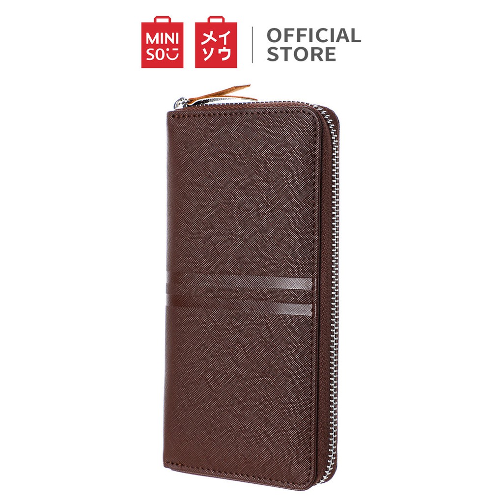 Ví dài nam khóa kéo dáng dài thiết kế khóa kéo và ngăn trong suốt dành cho nam (Brown) Miniso