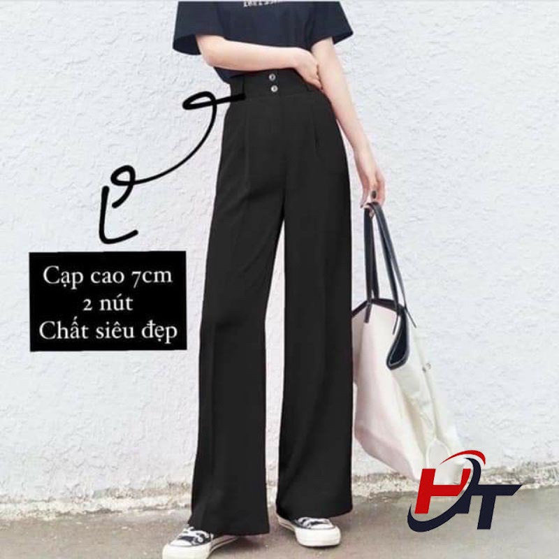 Quần nữ culottes ống rộng cạp cao 7 phân 2 khuy chất tuyết mưa, ống suông lưng cao GT 19