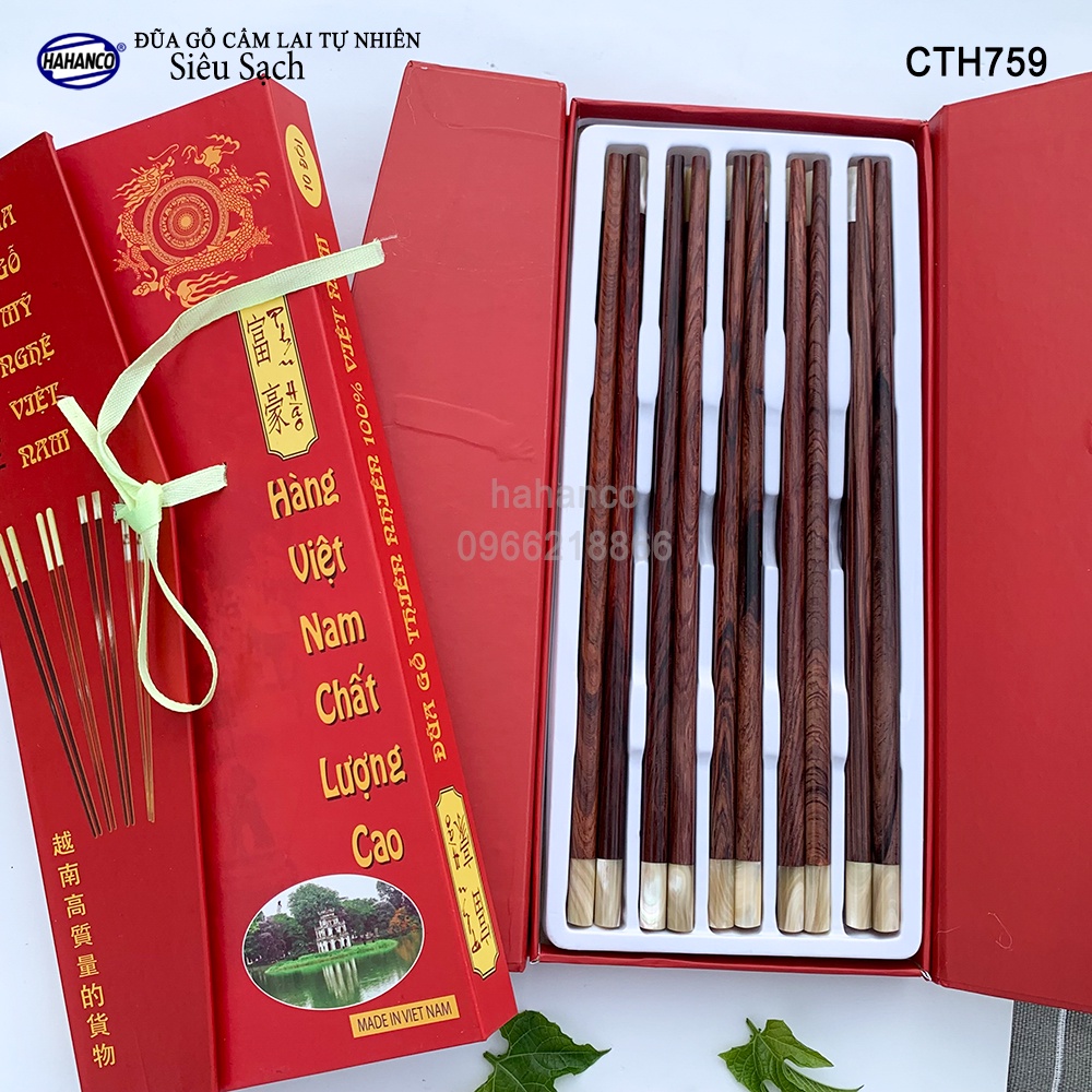 Đũa Gỗ Cẩm Đầu Ốc Biển New Zealand Kháng Khuẩn HAHANCO Siêu Sạch (10 Đôi) CTH759