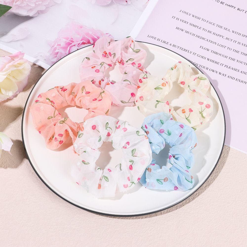 Dây Cột Tóc Chiffon Bản Lớn In Họa Tiết Cherry / Hoa Dễ Thương Thời Trang Cho Nữ