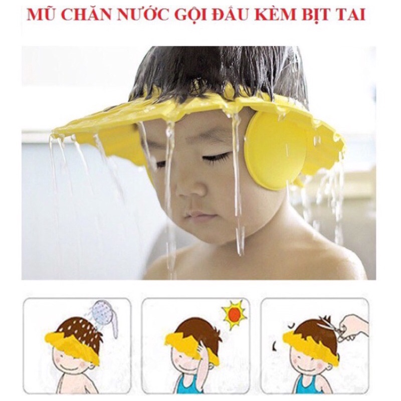 Mũ tắm chắn nước gội đầu kèm bịt tai cho bé