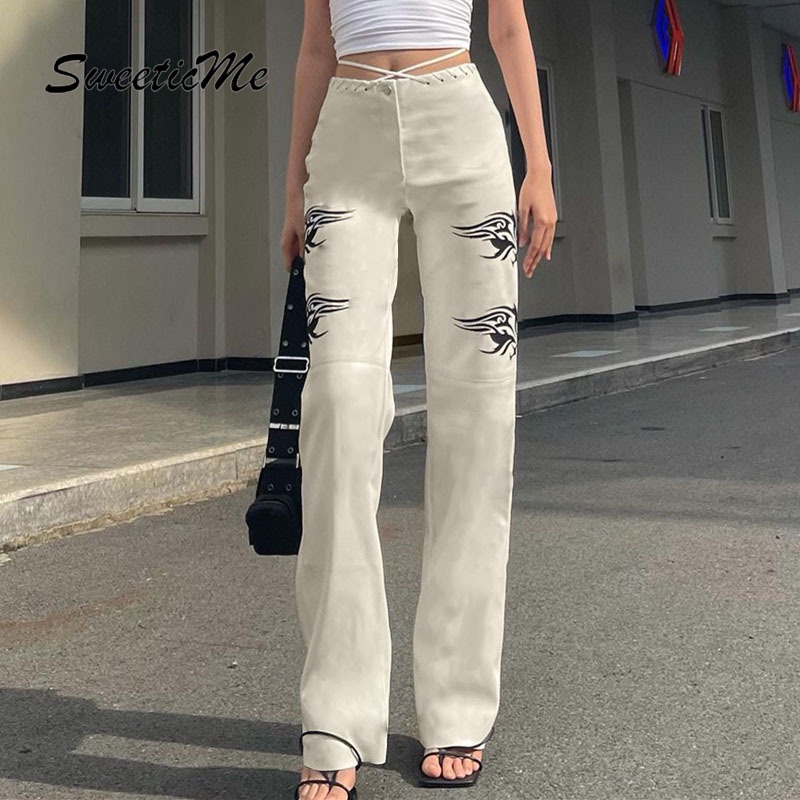 Quần Jean Lưng Cao In Họa Tiết Thời Trang Cá Tính Cho Nữ