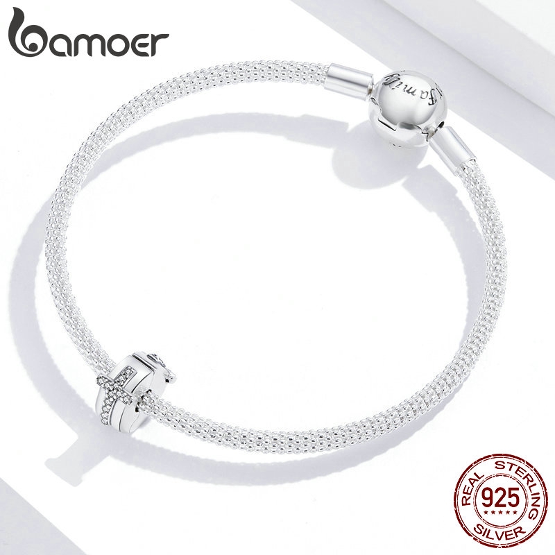 Hạt Bamoer SCC1497 chính hãng làm từ bạc 925 họa tiết thánh giá dùng làm trang sức cho nữ