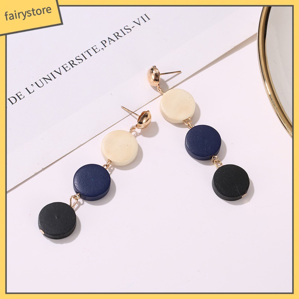 Hoa tai dáng thả mặt hình tròn bằng gỗ cho nữ