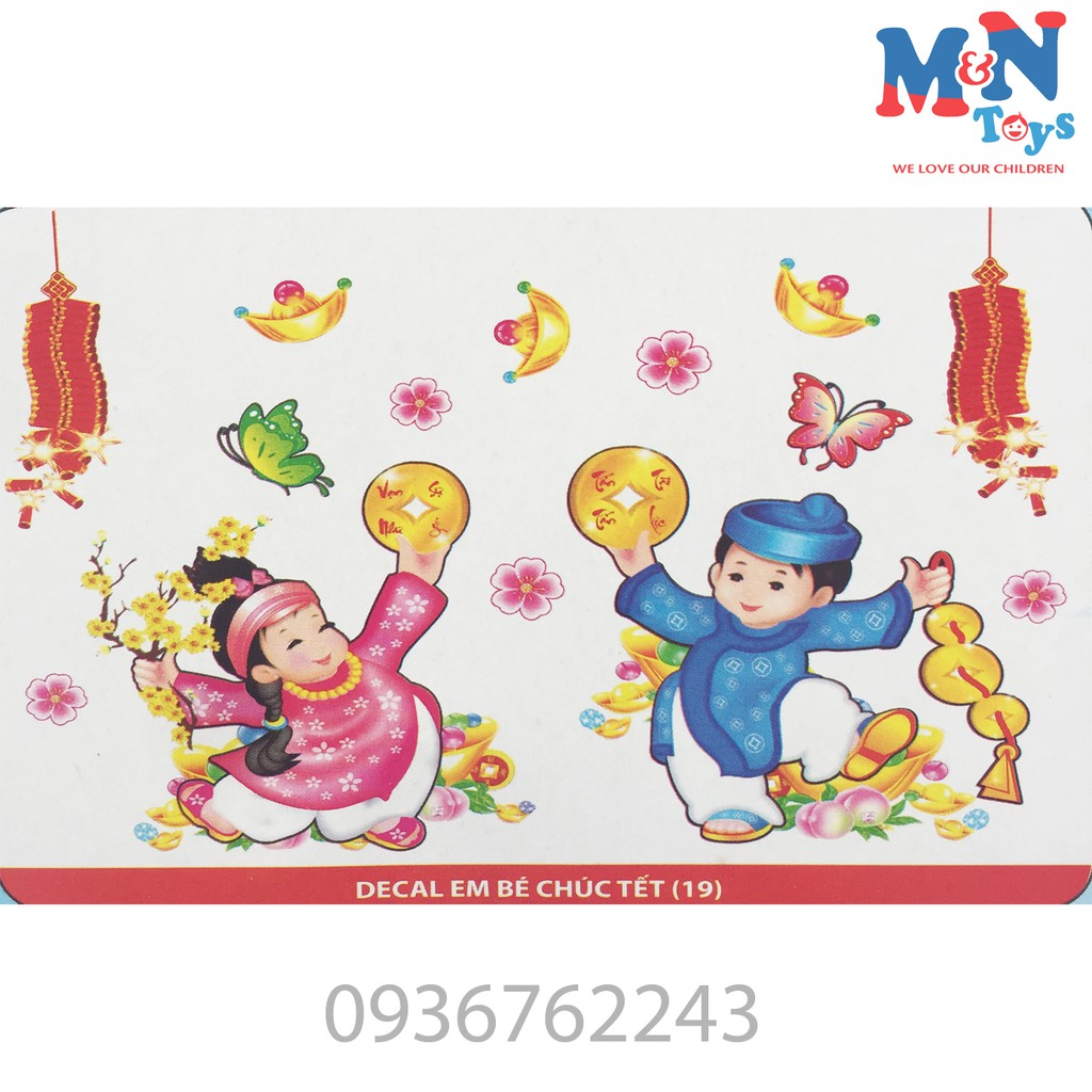 Decal 3d (sticker) dán kính Việt Nam trang trí Tết (mẫu Em bé chúc Tết 3)