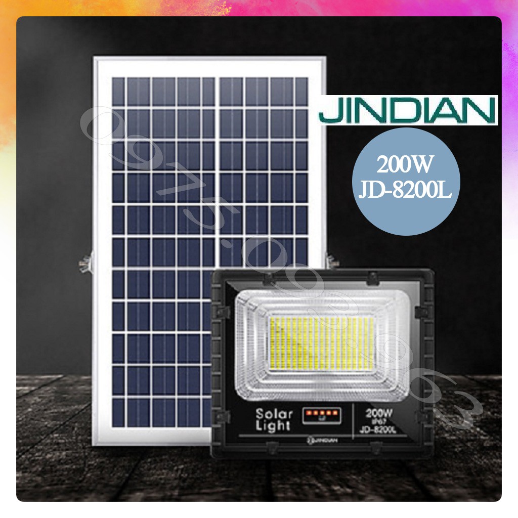 Đèn Năng Lượng Mặt Trời JinDia JD-8200L Công Suất 200W, Khung Nhôm, Chip Led "SMD" - BH 03 Năm