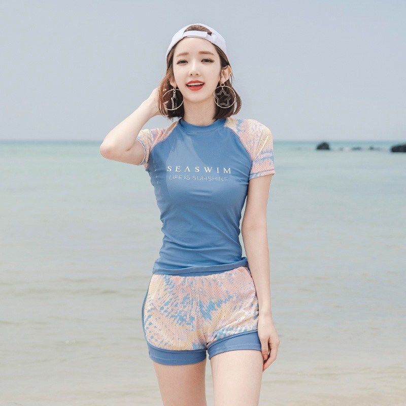 Bộ Đồ Bơi Tay Dài Phong Cách Thể Thao Thời Trang Hàn Quốc Cho Nữ