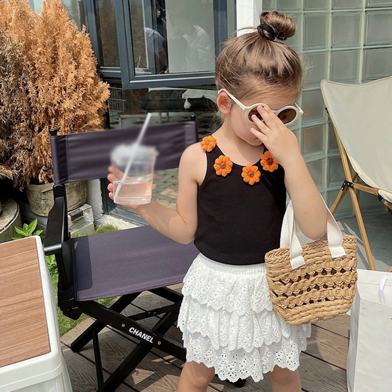 Chân Váy Ren Xếp Tầng Lưng Thun Co Giãn Phong Cách Hàn Quốc Thời Trang Mùa Hè Cho Bé Gái