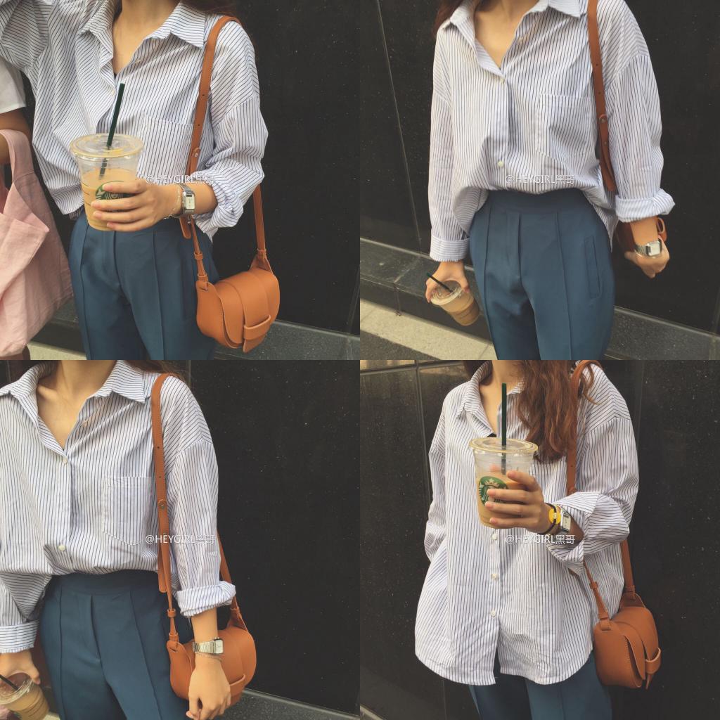 Áo sơ mi dài tay💕Áo sơ mi sọc nhỏ màu xanh tươi dành cho mọi trận đấu