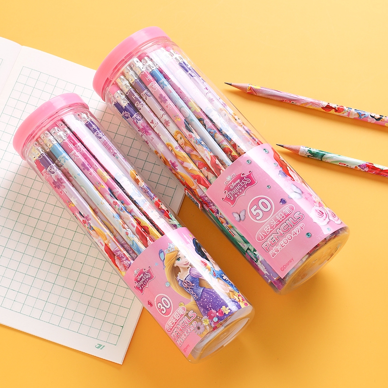 DISNEY Set 30 cây bút chì, hộp bút chì gỗ in hoạt hình, cây viết chì HB có tẩy cho bé