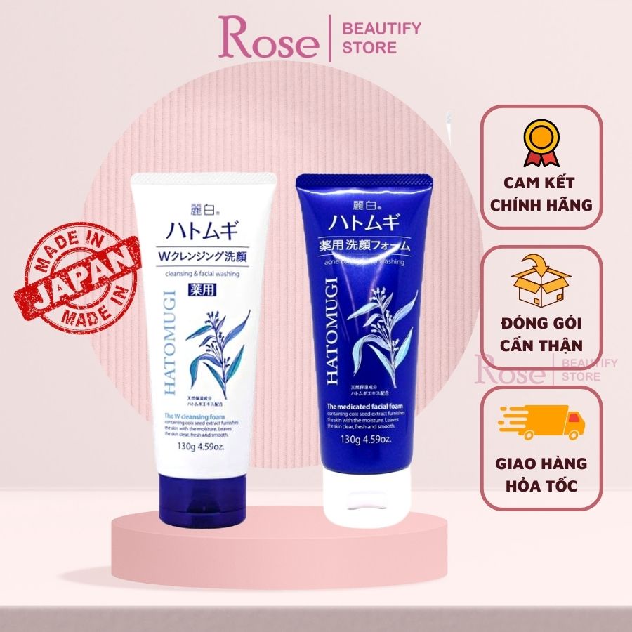 Sữa rửa mặt Hatomugi ý dĩ dưỡng ẩm, trắng da Moisturizing & Facial Washing Nhật 130g, 170g Rose.beautify