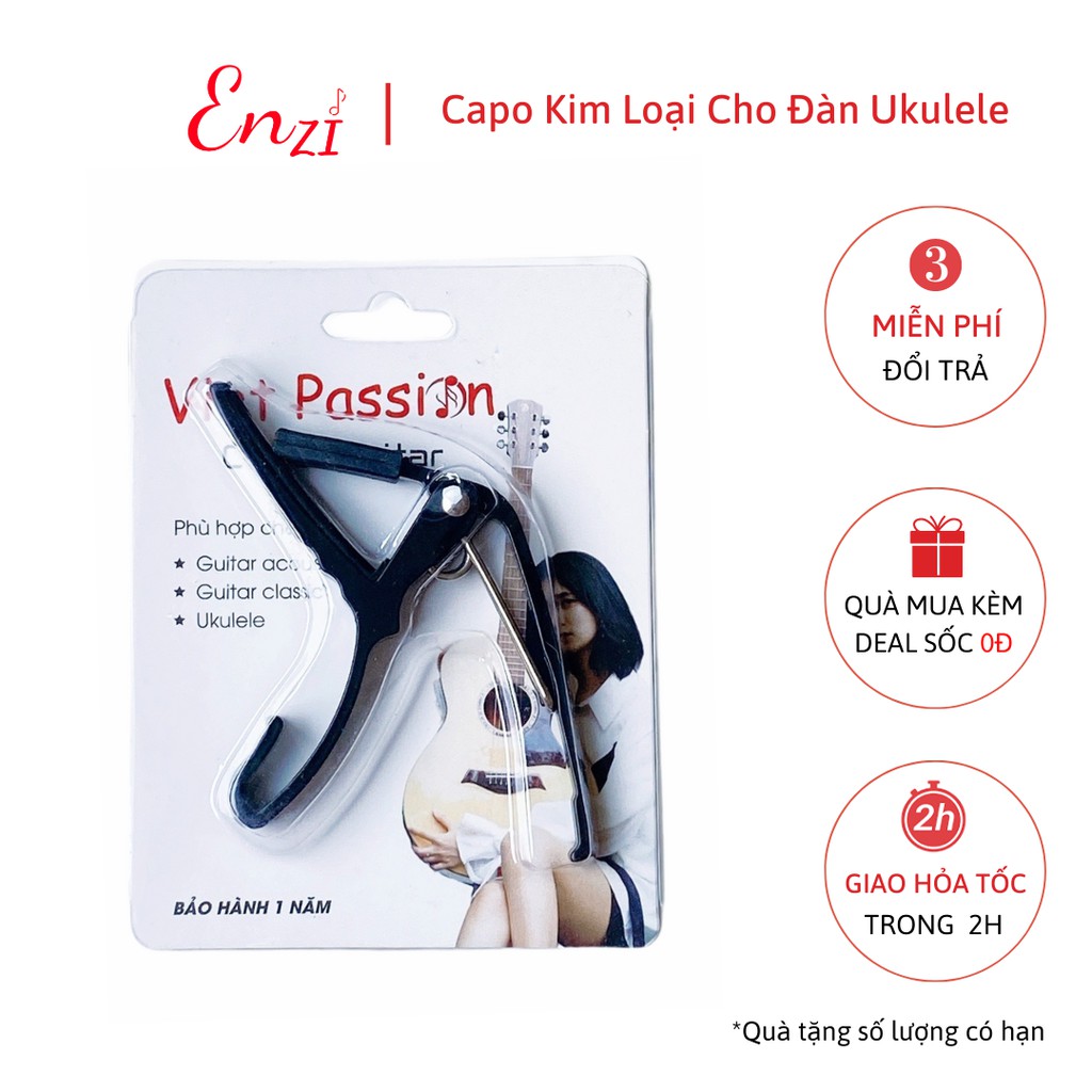 Kẹp đàn nâng tông hạ tông ukulele Enzi màu đỏ, chất liệu hợp kim bền đẹp cho mọi size 21, 23, 26 inch