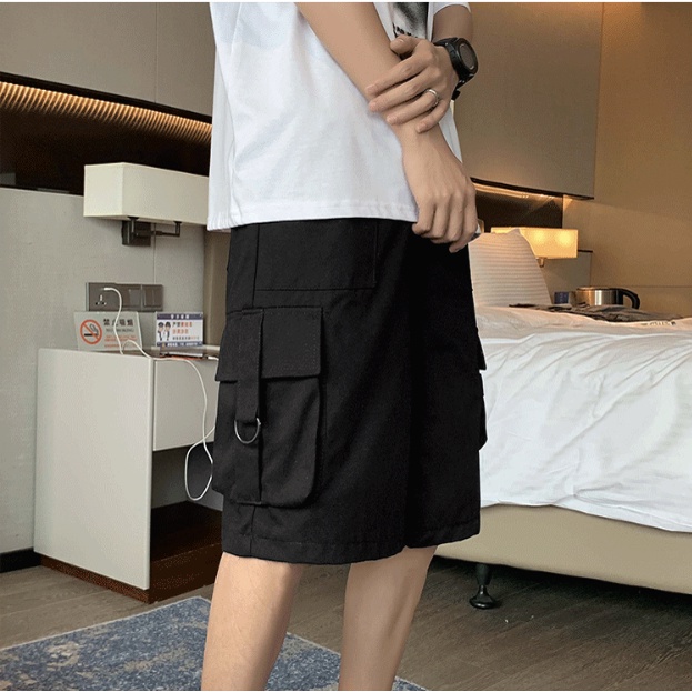 Quần Short Nam Mỏng Ống Rộng Màu Trơn Phong Cách Retro Nhật Bản Cho Hàn Quốc simple quần đùi kaki nữ bigsize quần túi hộp unisex