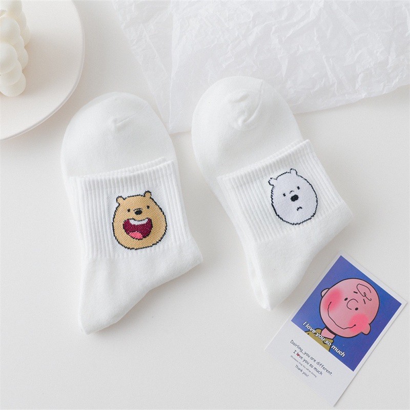 Vớ Tất Gấu Thêu Cổ Cao dành cho cả nam và nữ  chất cotton thoáng mát kháng khuẩn