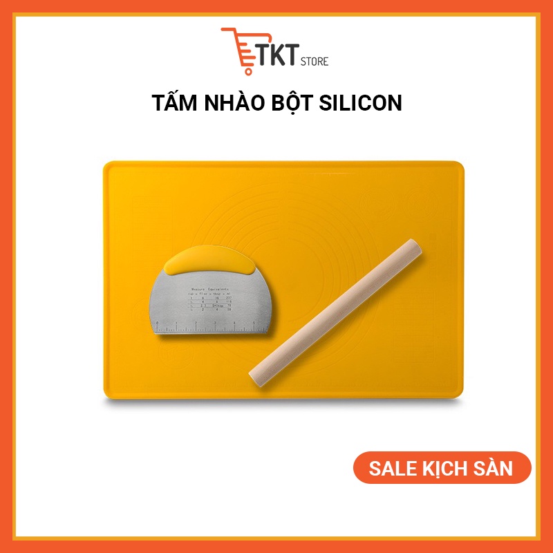 Tấm nhào bột làm bánh silicone cao cấp kèm thanh cán và cắt bột