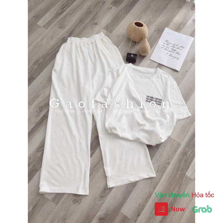 Bộ hè nữ dáng rộng unisex trẻ trung năng động/ Set thể thao áo phông tay lỡ phối quần suông ống rộng_G.A.O Fashion