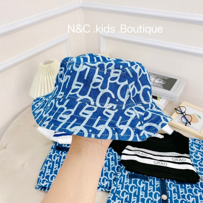 Ảnh thật - Set áo phông chân váy jean xanh kèm mũ Grao