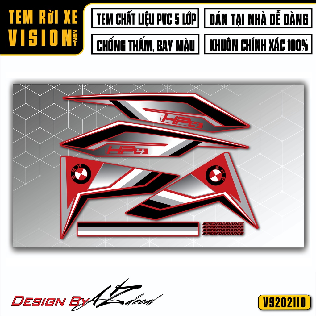 Tem Rời Xe Vision 2015 - 2022 Mẫu HP4 | VS10 | Decal Dán Xe Chống Nước, Bền Màu, Phù Hợp Xe Màu Đen, Đỏ, Trắng, Xanh