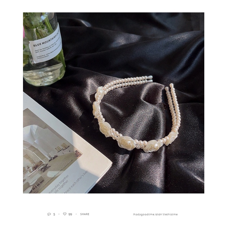 Băng Đô Cài Tóc Đính Hoa Trà Và Hạt Ngọc Trai Màu Trắng Kiểu Mới Dành Cho Nữ Thời Trang Hàn Quốc