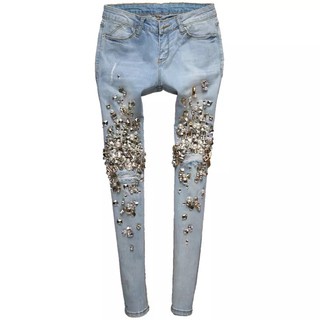 Combo quần jeans + áo jeans + đầm đính đá sang chảnh
