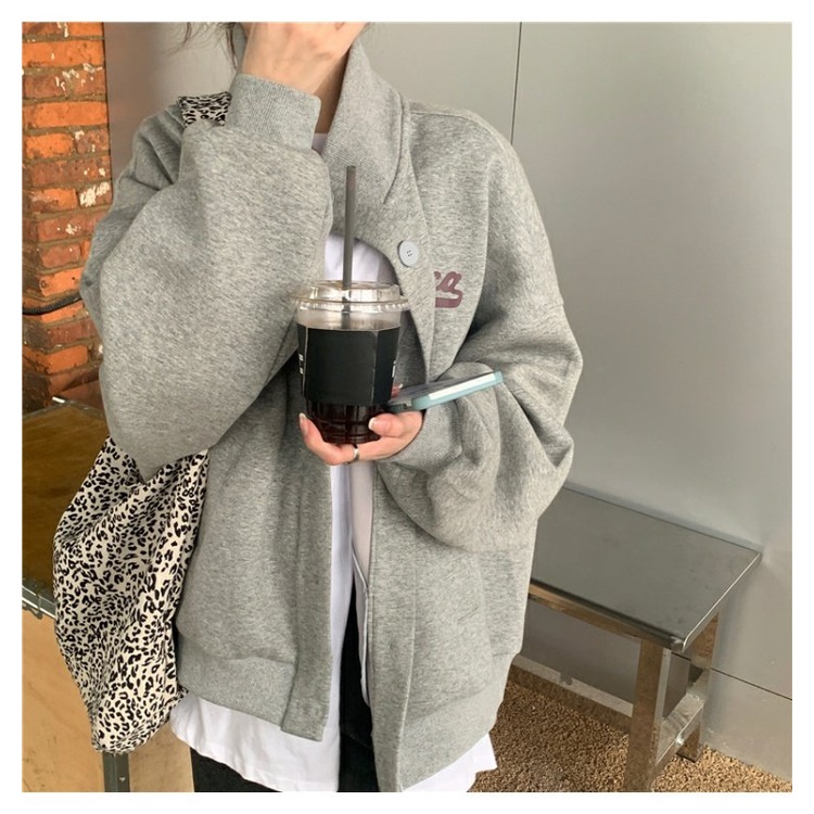 Áo khoác vải nỉ dày dặn dài tay cổ đứng thời trang Hàn Quốc dành cho nữ | BigBuy360 - bigbuy360.vn