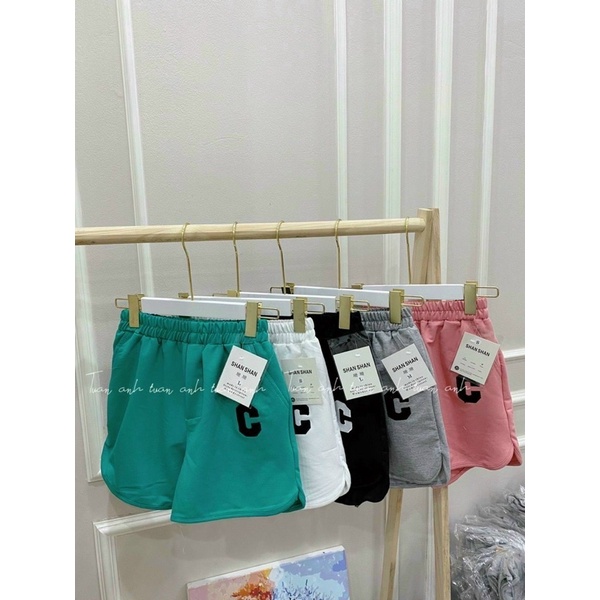 Quần short nữ da cá vát 2 bên chữ C, Quần đùi nữ cạp cao chữ thêu QS5534 - NhiNhi Shop