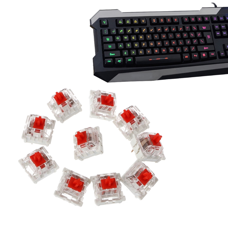 Bộ 10 công tắc bàn phím cơ 3 chấu màu đỏ thay thế cho Gateron Cherry MX