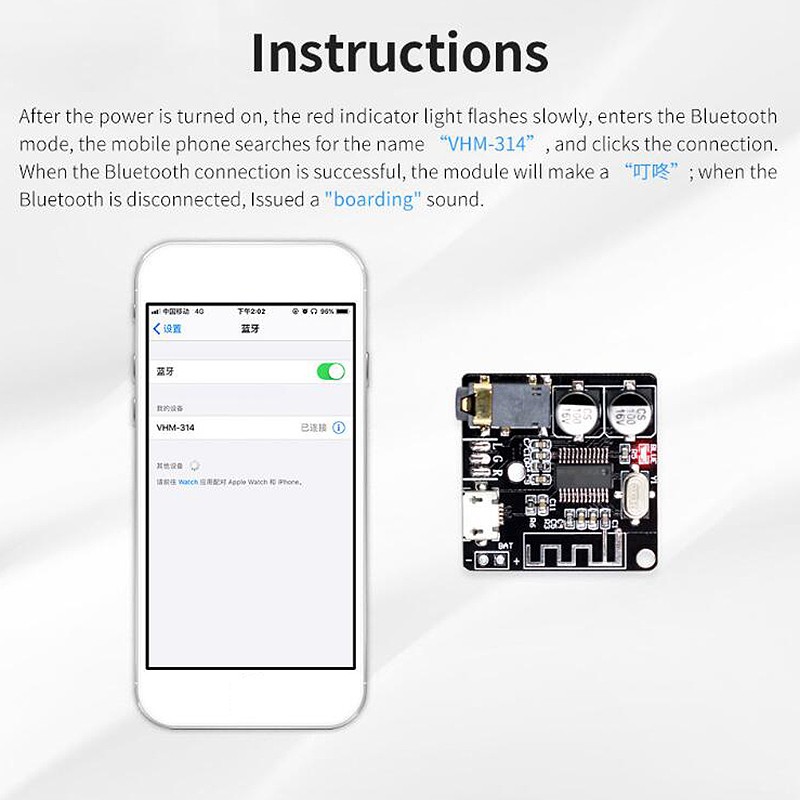 Bảng Mạch Giải Mã Tín Hiệu Âm Thanh Bluetooth 5.0 Mp3 Vhm-314 V.20 Kèm Phụ Kiện